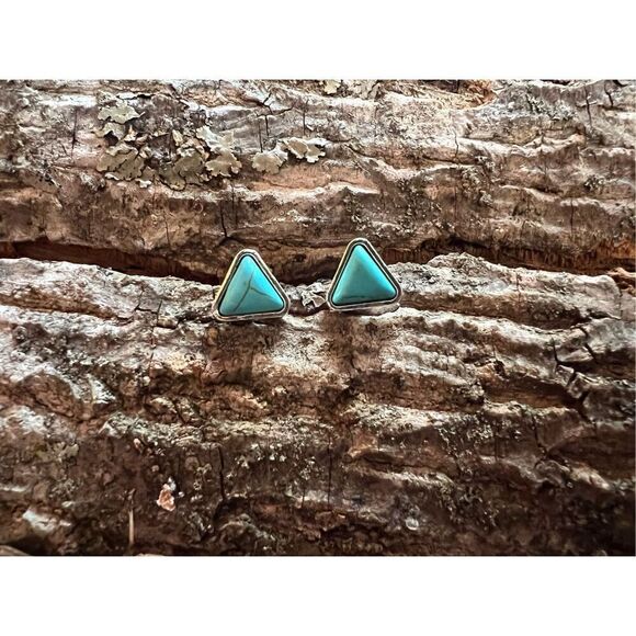 Turquoise Triangle Earring Nickel Free Standard Stud - Picture 1 of 2